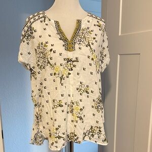 Liverpool Floral Blouse - White and Green